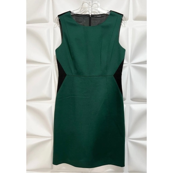 Tahari Sz 10 Emerald Hunter Green Black Sheath Dress Christmas Figure Flattering - Picture 7 of 16